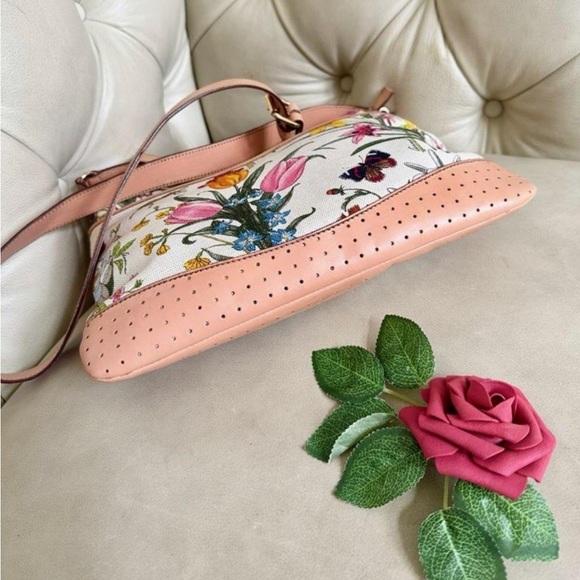 GUCCI FLORA Canvas Calfskin Medium Flat Messenger Bag Crossbody Shoulder Handbag - Picture 2 of 15